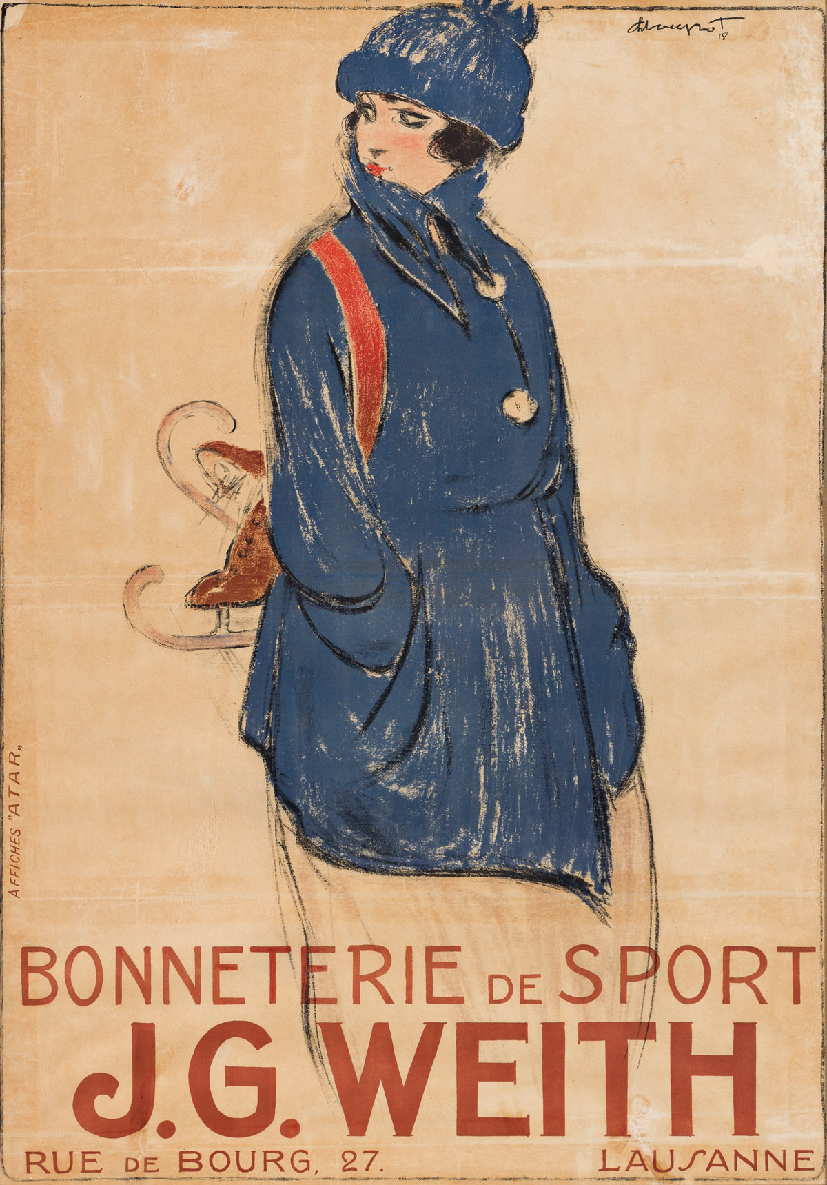 CHARLES LOUPOT (1892-1962).  BONNETERIE DE SPORT / J.G. WEITH. 1918. 49¾x34½ inches, 126¼x87½ cm. Atar, Geneva.